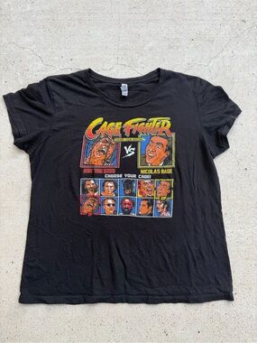Nicolas Cage Fighter Meme Graphic T-Shirt Con Air Retro Game Black Shirt XL